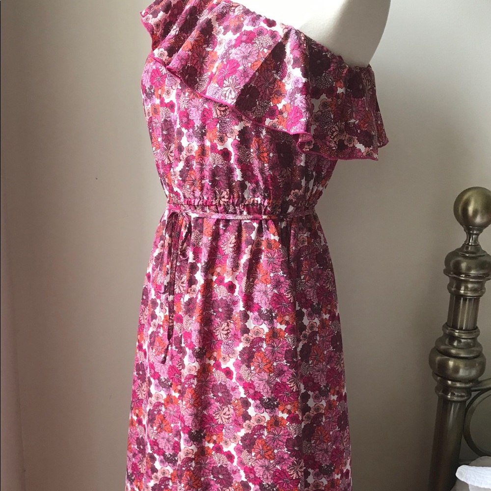 Floral Pink One Shoulder Ruffle Maxi Dress - Picture 3 of 6